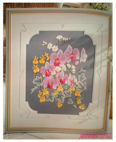 Japanese embroidery work of lily & orchid & its pattern | eBay